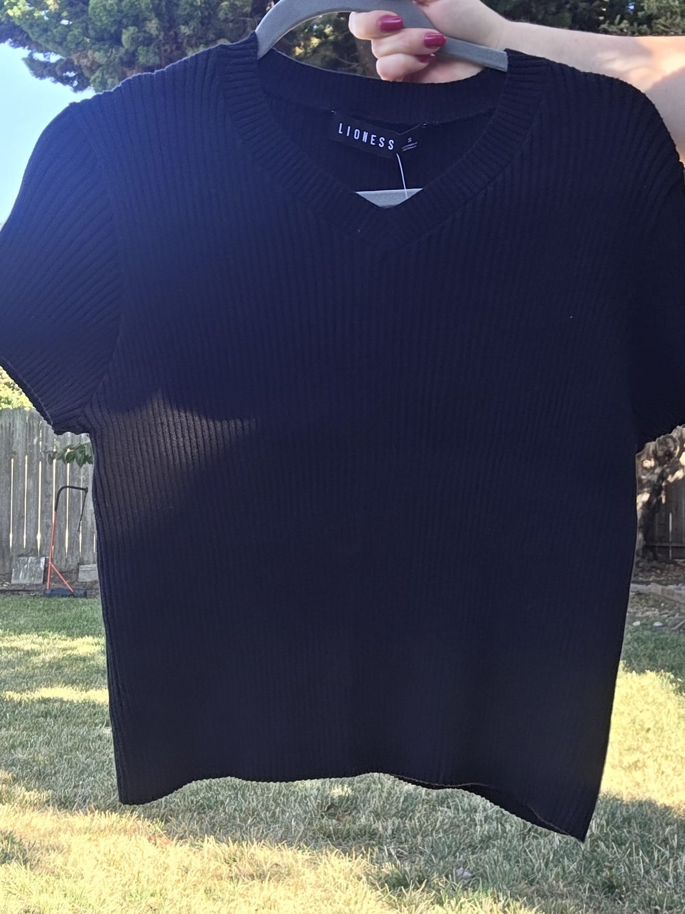 Lioness Men's Black Ribbed Short-Sleeve V-Neck Sweater